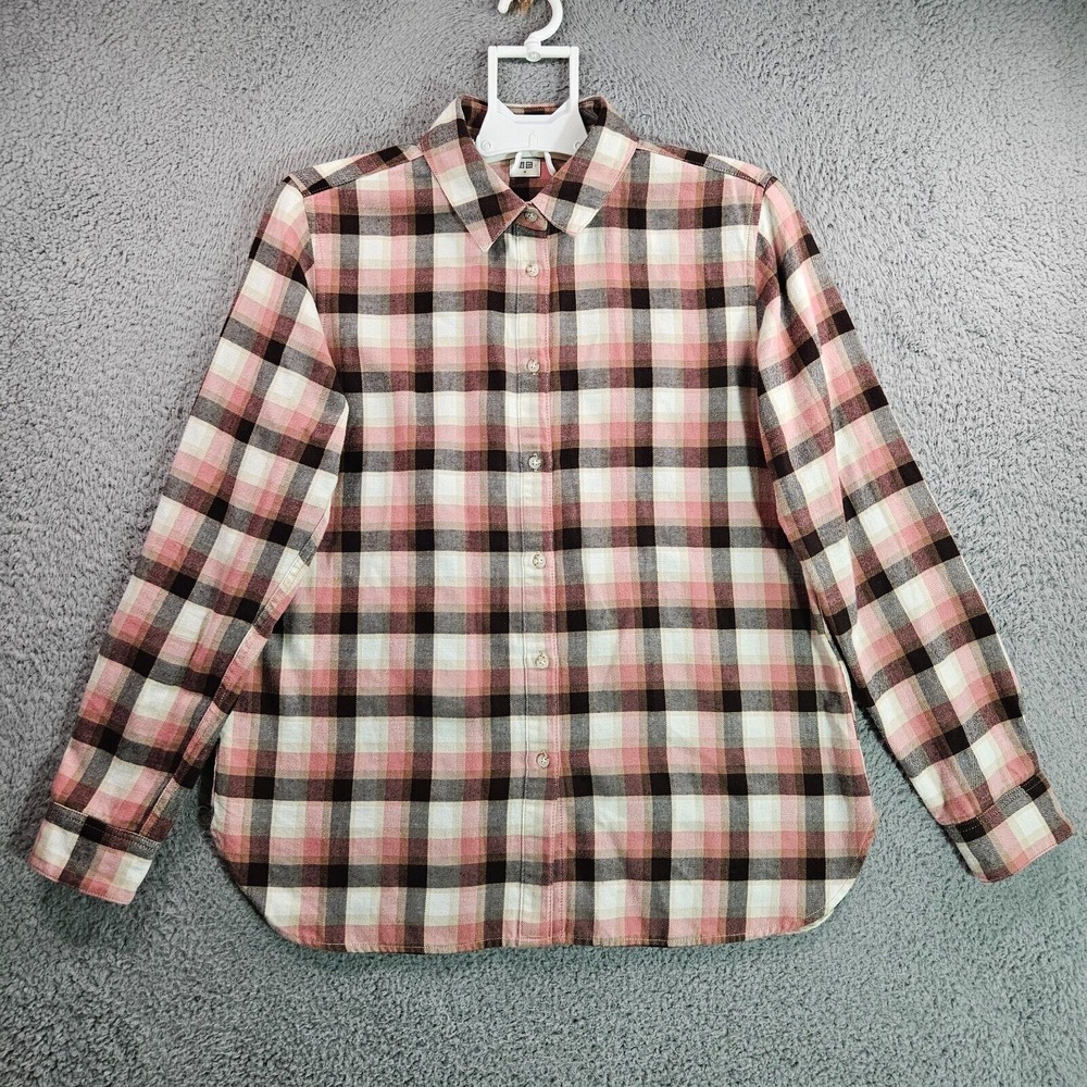 Uniqlo Flannel Shirt Top‎ Women Medium Button Up Long Sleeve Multi Color Plaid